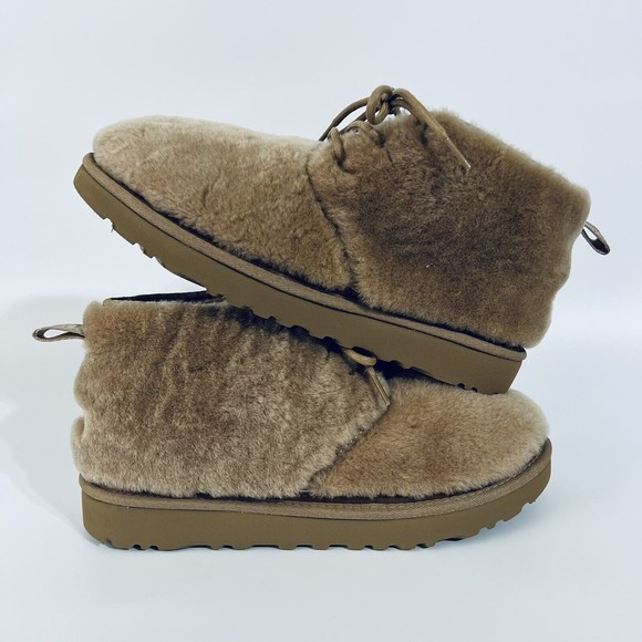 UGG Neumel Cozy Chestnut SheepSkin Lace up Ankle Boots Unisex - Picture 12 of 12